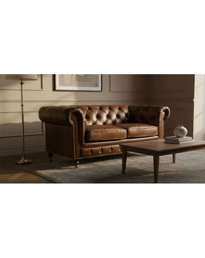 Canapé chesterfield 2 places cuir marron Borrows