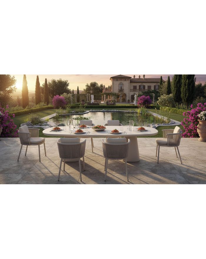 Table contemporaine en céramique travertin blanche Romero