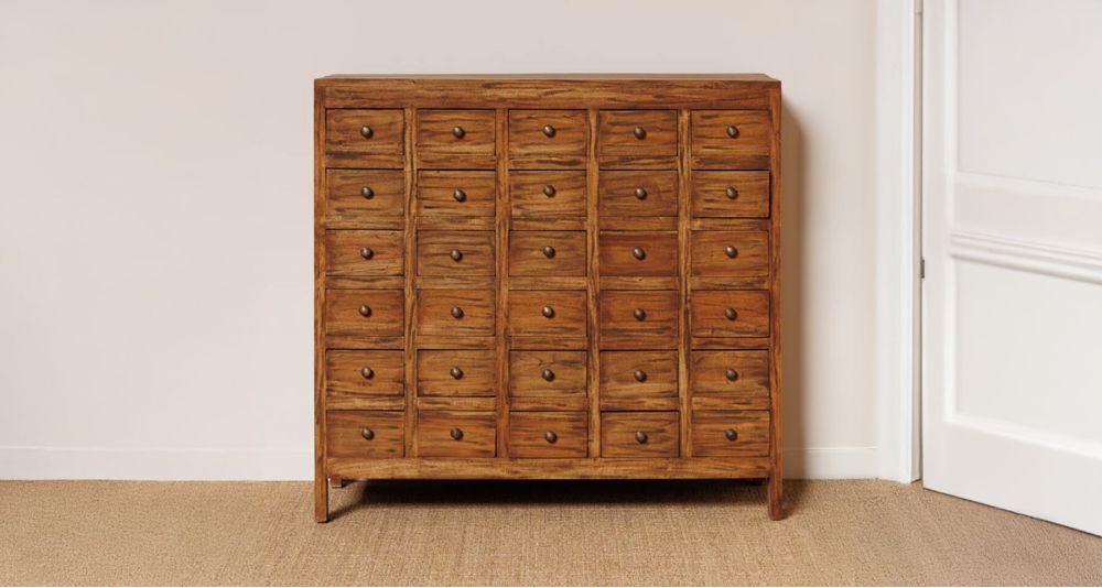 Commode 30 tiroirs acajou marron Mercerie