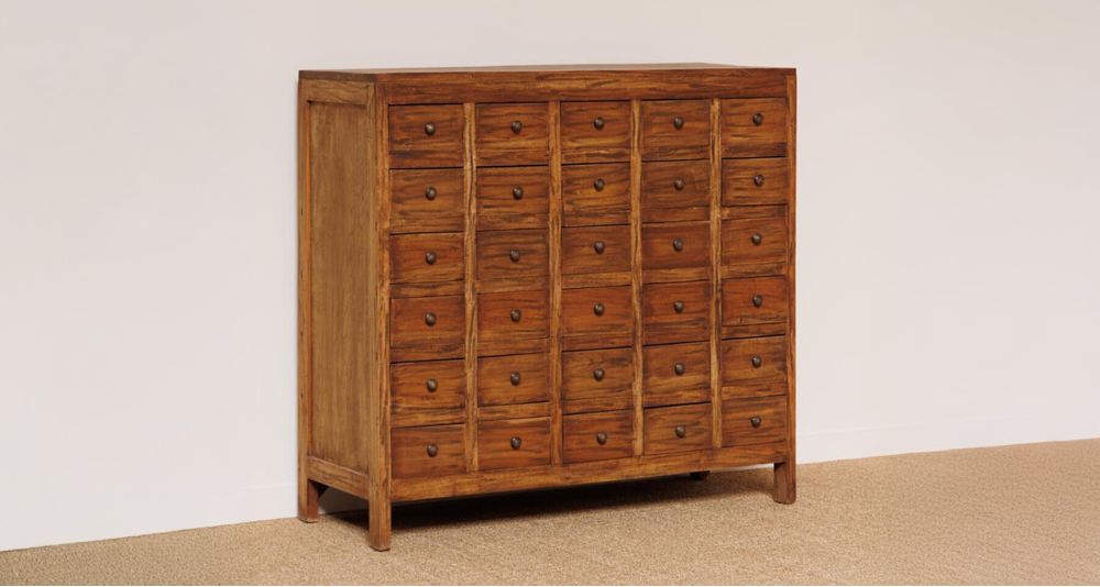 Commode 30 tiroirs acajou marron Mercerie