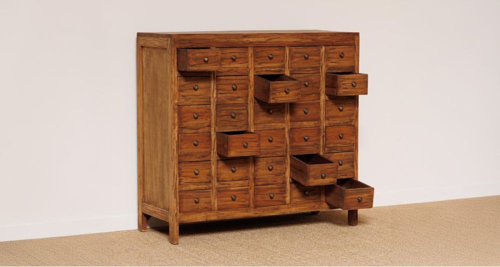 Commode 30 tiroirs acajou marron Mercerie