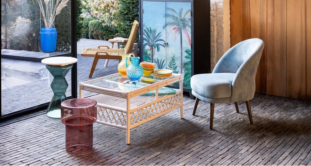Chaise longue en teck et corde synthétique Glasglow