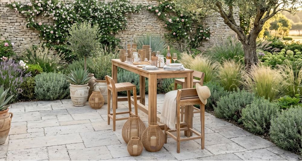 Table haute de jardin en teck Canggu