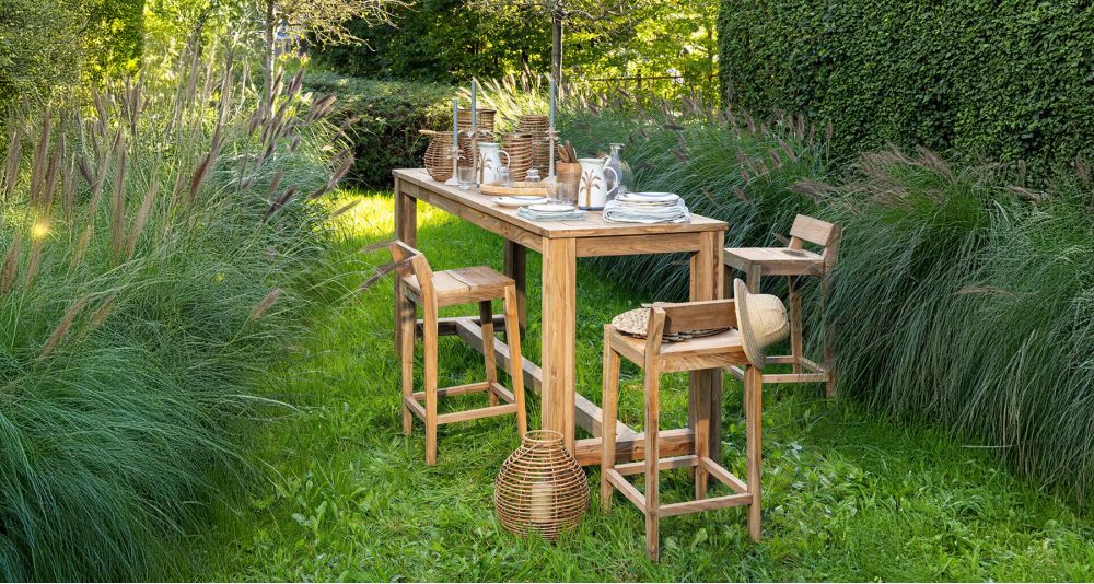 Table haute de jardin en teck Canggu