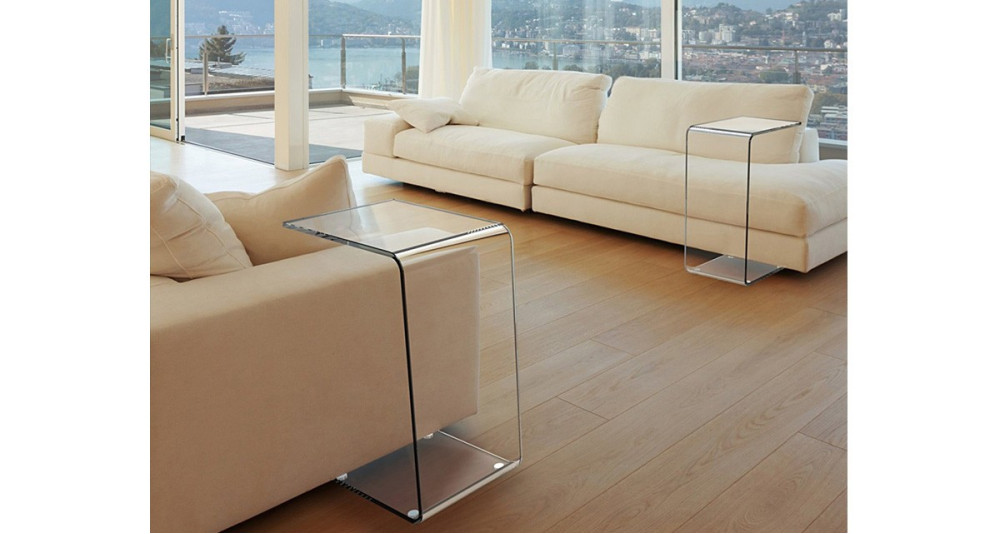 Bout de canapé minimaliste en verre courbé à chaud Eva