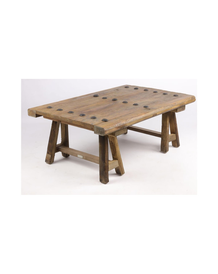 Table basse en bois recyclé sur tréteaux Parker School