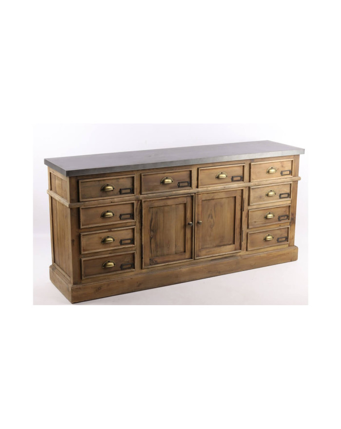 Enfilade vintage en bois recyclé et plateau zinc Govenlock