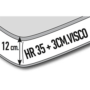 Matelas 12 cm - mousse HR 35 kg/m3 dont 3 cm mémoire de forme - Confort ferme - Accueil moelleux - Couchage quotidien