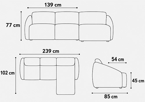 Canapé 2 places - couchage 100 + méridienne